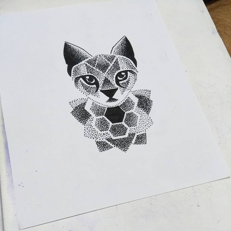 做置业顾问的斜小姐点刺风猫咪纹身手稿