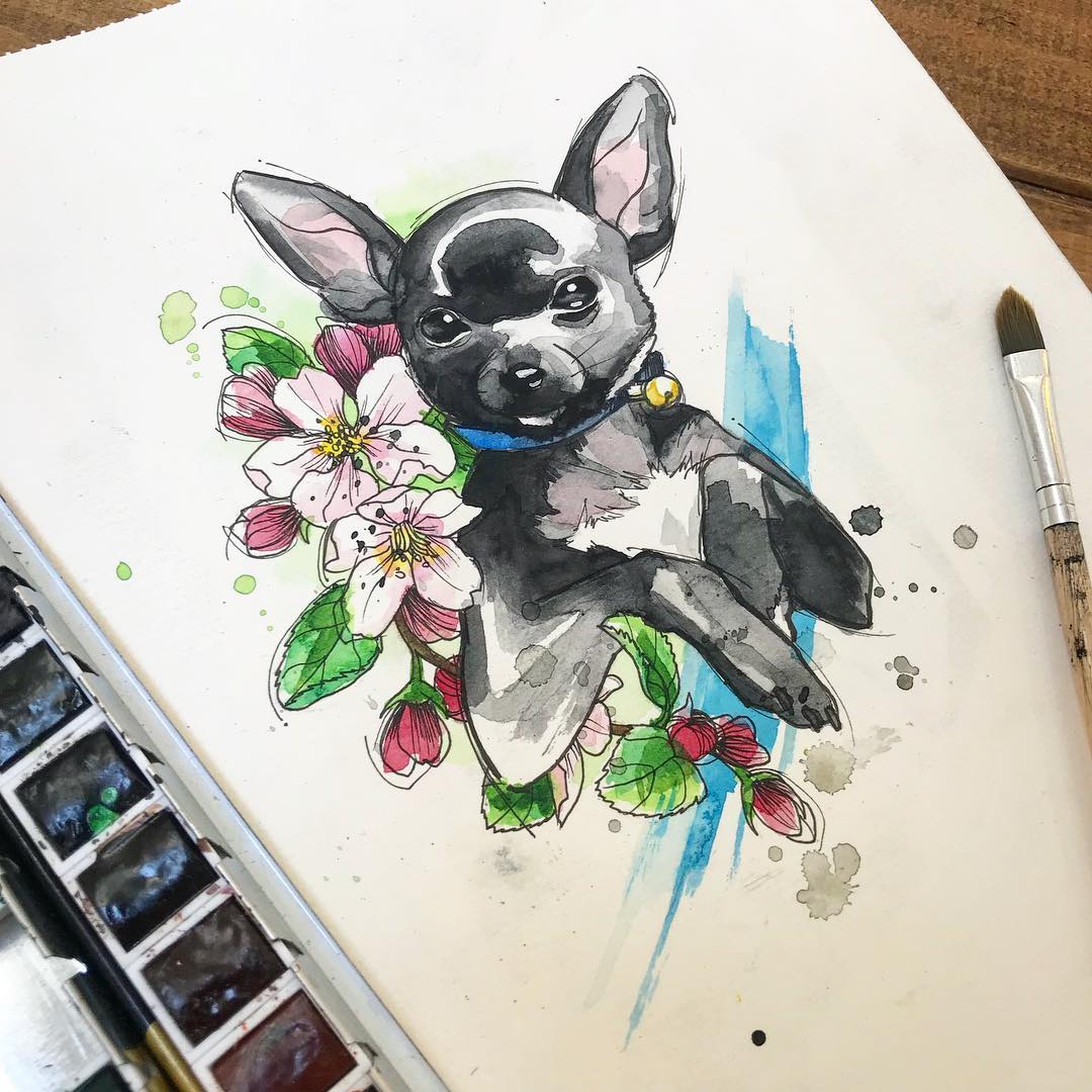 做验光师的季小姐狗狗樱花纹身手稿