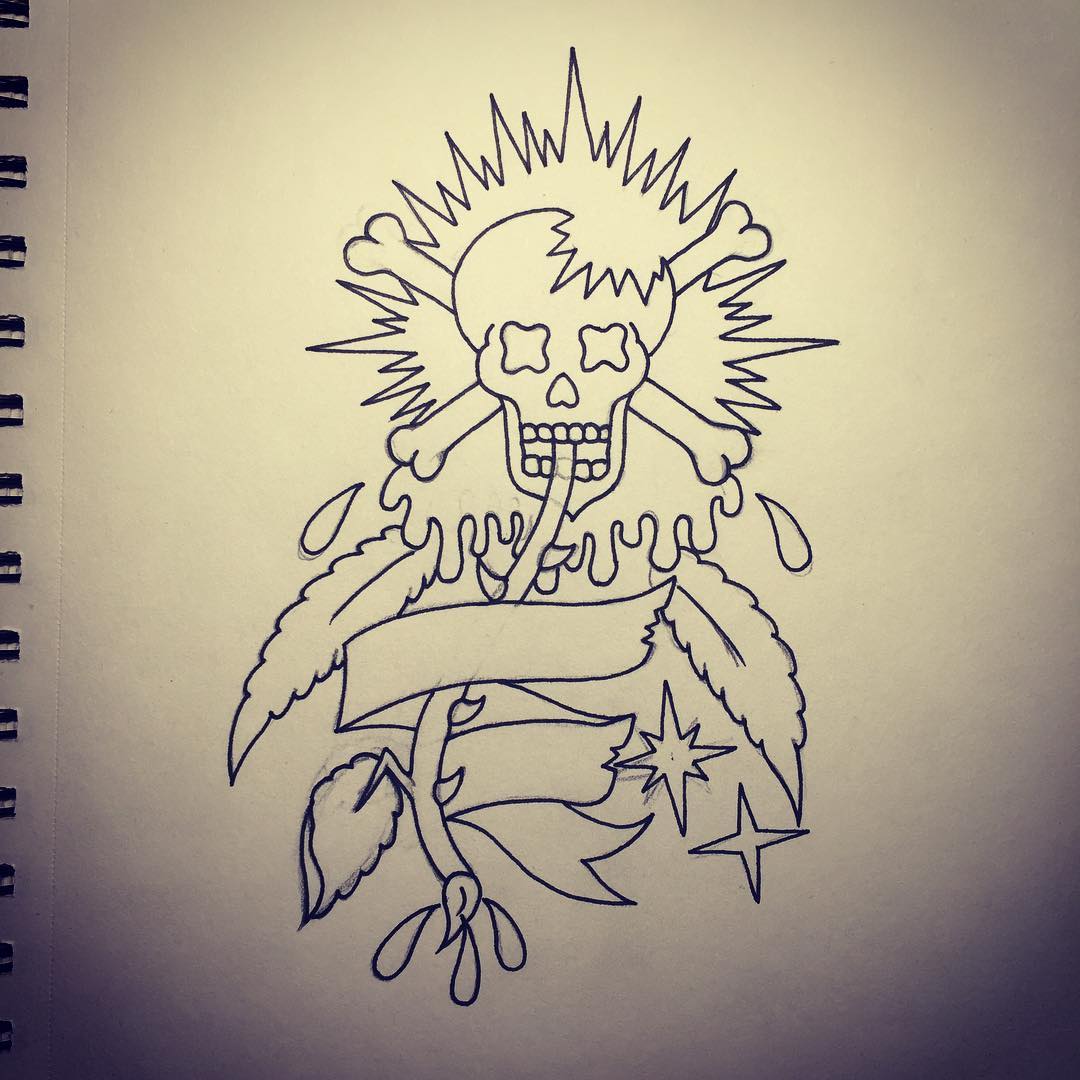 做市场专员的幸先生骷髅纹身手稿