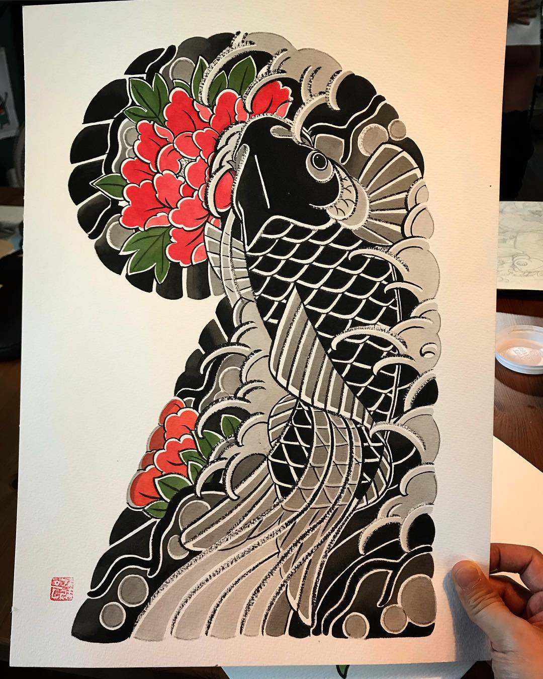做机械加工的堵先生鲤鱼纹身手稿