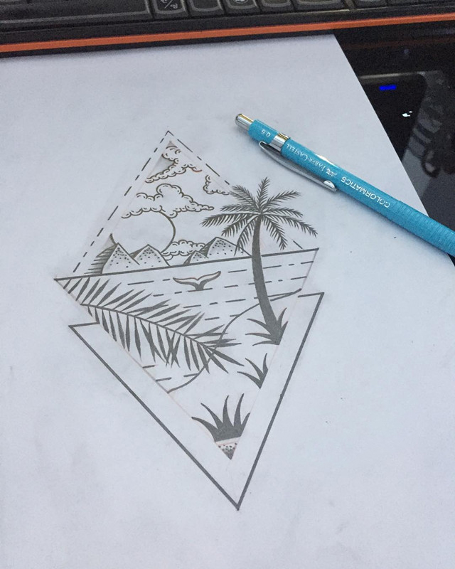做兽医的扈先生椰树纹身手稿