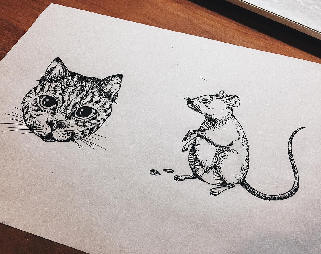 猫和老鼠纹身手稿